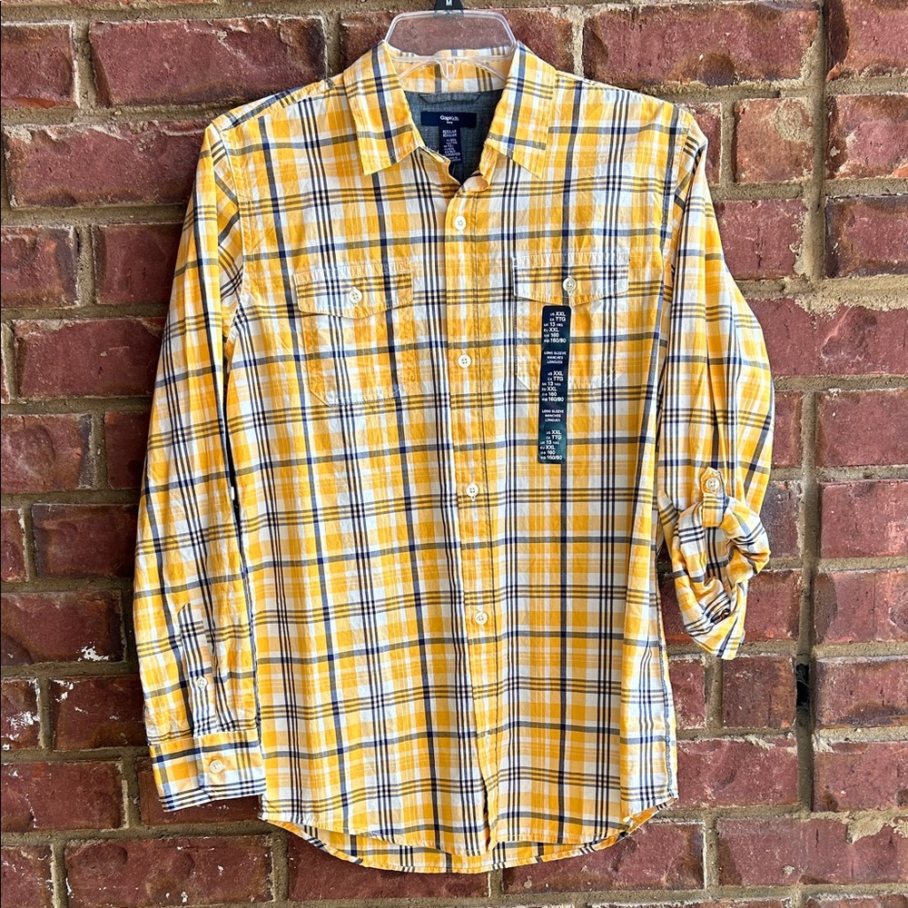 GAPkids Yellow and Blue Plaid Boys Shirt